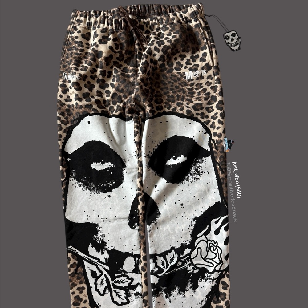 Civil Regime x Misfits Big Rose Fiend Wide Leg Fleece Pants Leopard Mens 2XL NWT